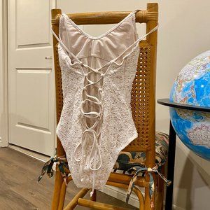 White Laced Corset Back Swimsuit